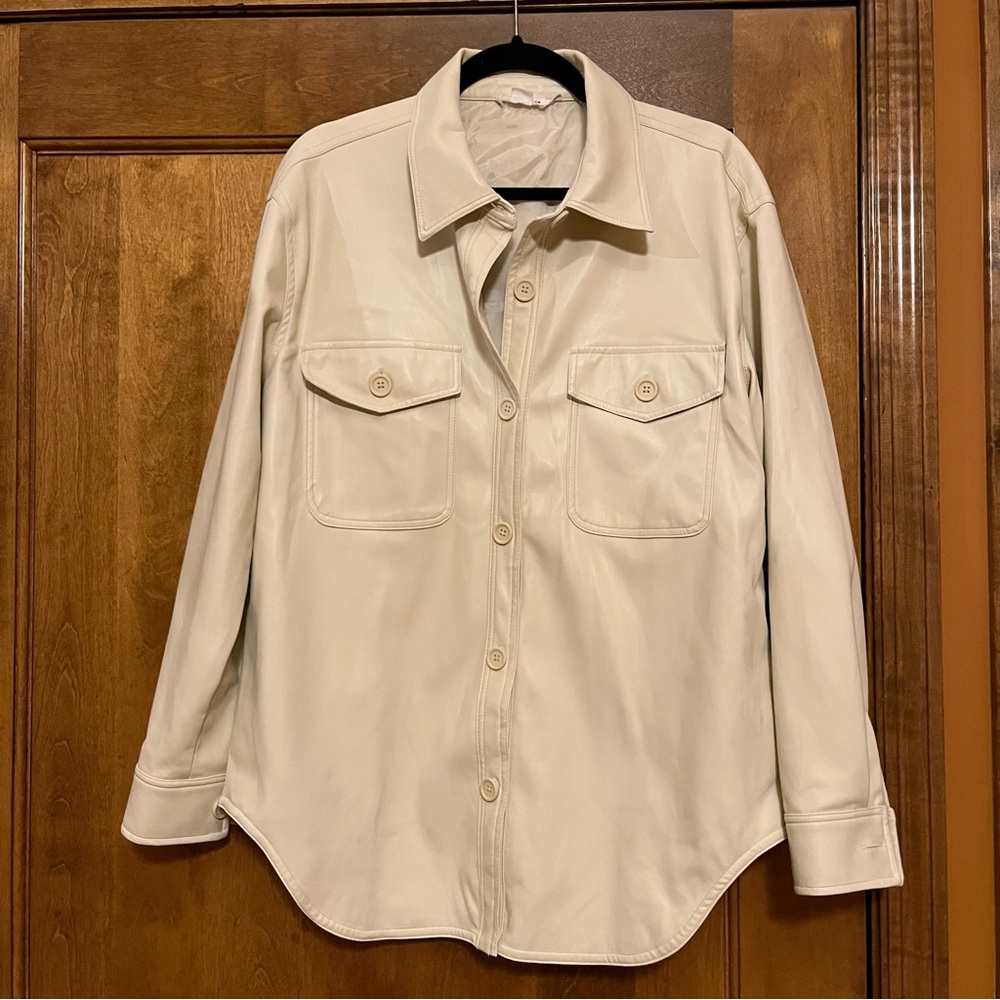 Good American Better Than Leather Faux Leather Shacket Button Down Bone 1/2